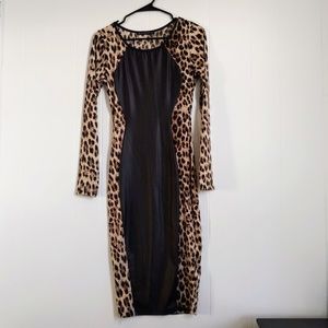 Cheetah Print Bodycon Long Sleeve Symphony Dress